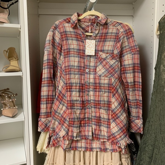 NWT FREE PEOPLE JUNIPER RIDGE PLAID HERRINGBONE BUTTON DOWN LONG SLEEVE SHIRT - Picture 6 of 7